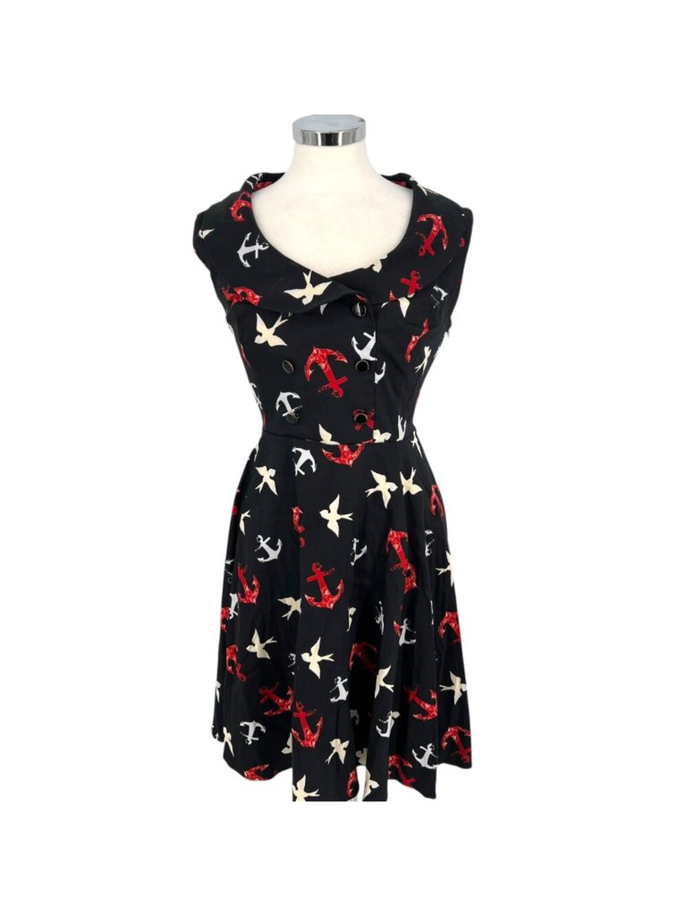Hearts & Roses Retro Black Anchor Bird Nautical-Themed Dress Size 12 NWT